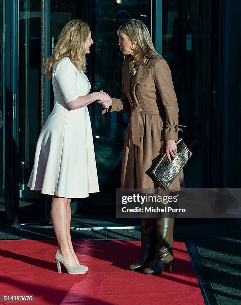 Queen Maxima of The Netherlands and Jannet Vaessen attend the Women Inc. Gender sensitive health care seminar on March 7, 2016 in Oegstgeest,...