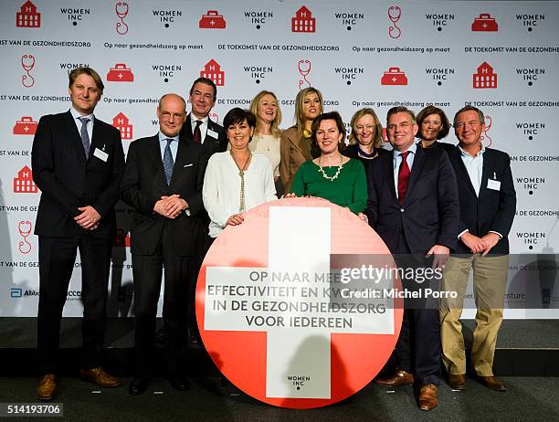 Queen Maxima of The Netherlands poses with health care industry stake holders during the Women Inc. Gender sensitive health care seminar on March 7,...