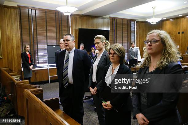 Attorney Scott Carr and sportscaster and television host Erin Andrews appear in court on March 4 in Nashville, Tennessee. Andrews is taking legal...