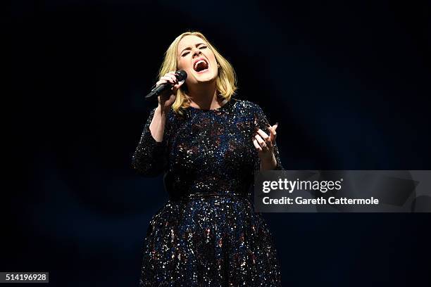 Adele performs on stage at Manchester Arena on March 7, 2016 in Manchester, England.