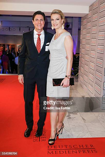 Maria Hoefl-Riesch and her husband Marcus Hoefl attend the German Media Award 2016 on March 07, 2016 in Baden-Baden, Germany.