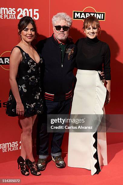 Spanish actress Adriana Ugarte , Spanish director Pedro Almodovar and Spanish actress Emma Suarez attends the Fotogramas Awards 2015 at the Joy...
