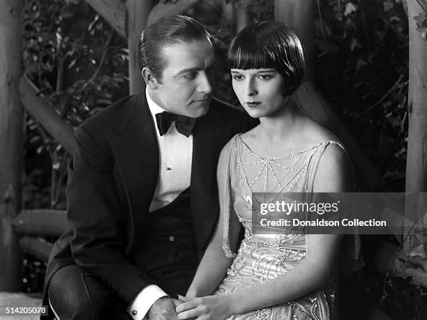 Actress Louise Brooks with an actor in a scene from the movie "Social Celebrity" which was released in 1926.