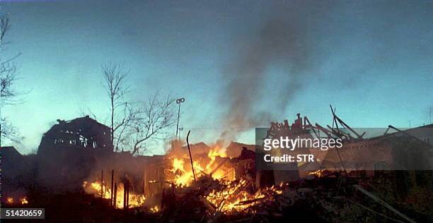 General view of one of the neighborhoods of Grozny in fire after several bombardments by Russian war planes 31 December. Russian troops launched...