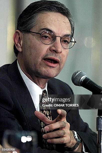 Luis Derbez, economic advisor to the Mexican President-elect, Vicente Fox, speaks during a press conference in Mexico City, 18 July 2000. AFP...