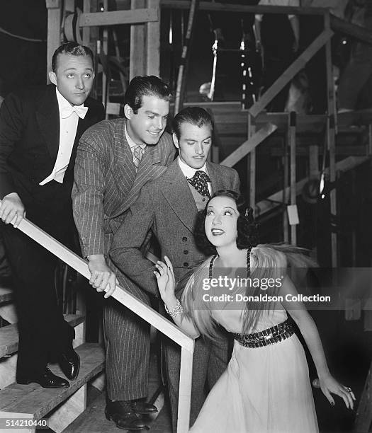 Bing Crosby, Fred MacMurray, Gary Cooper and Ethel Merman in a scene from the movie "Anything Goes" which was released in 1936.