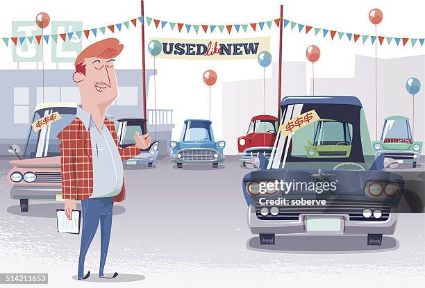 used car lot salesman - car salesperson stock illustrations