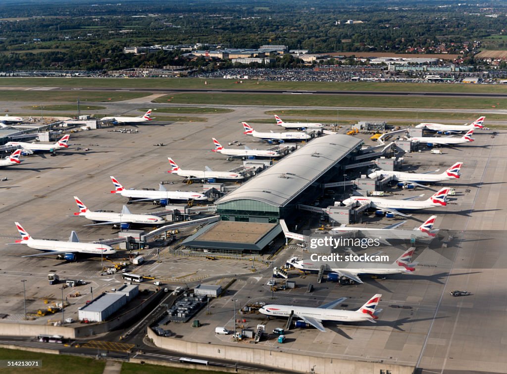 Aerial view of British Airways Airplanes