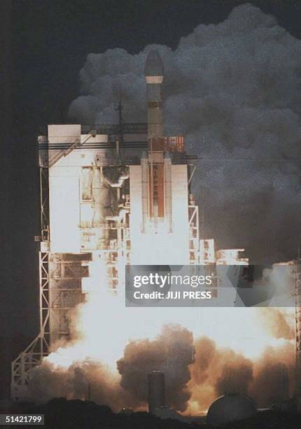 Japan's third H-2 rocket blasts off from Tanegashima Space Center on Tanegashima island, about 1,000 kilometers southwest of Tokyo, Japan, 18 March....