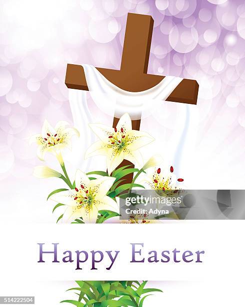 easter - easter lilies and cross stock illustrations