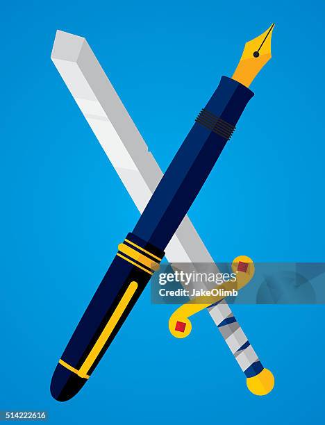 ilustraciones, imágenes clip art, dibujos animados e iconos de stock de bolígrafo vs. espada - sword