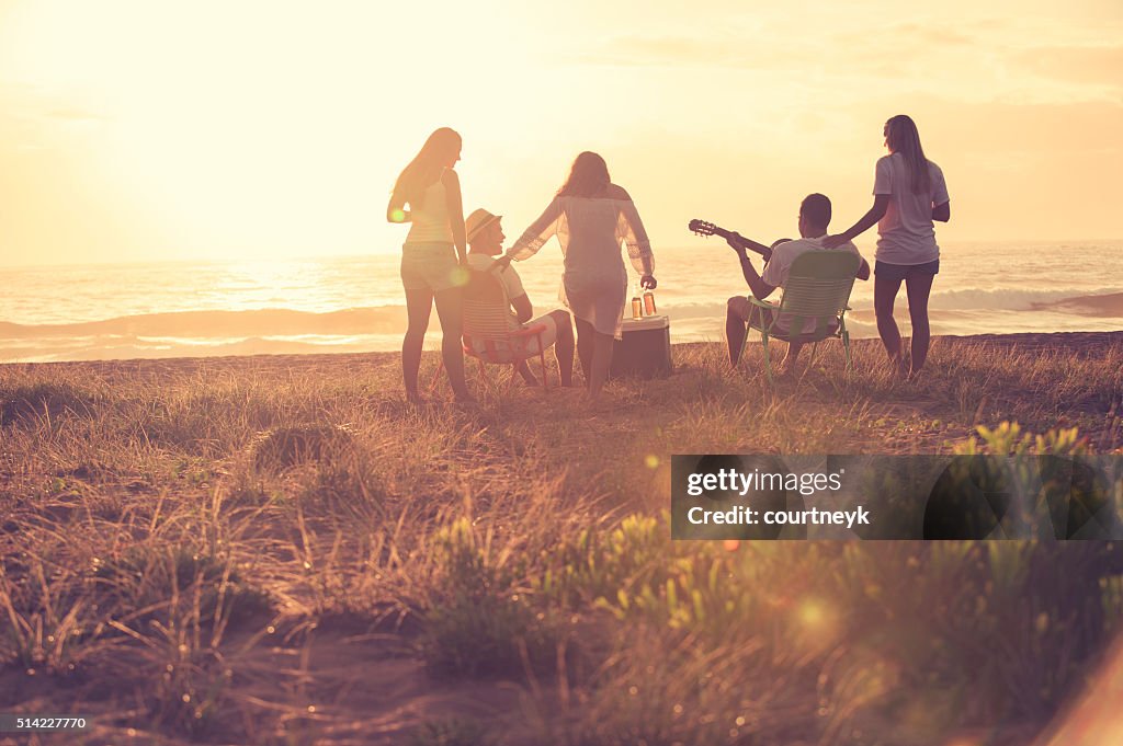 Group of friends relaxing at the beach.