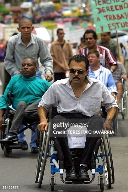 Group of handicapped protest, 01 June 2001, at Second Avenue, a main street that gives access to the city of San Jose, Costa Rica. ACOMPANA NOTA:...