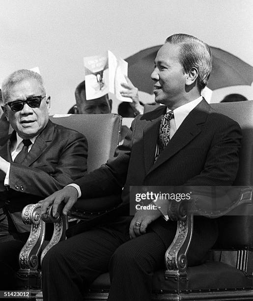 This file photo taken November 1972 shows former South Vietnamese President Nguyen Van Thieu and former South Vietnamese Vice President Tran Van...