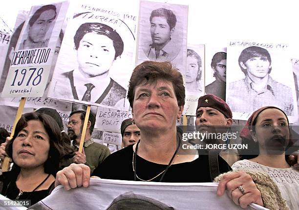 Relatives of those missing under former Mexican political regimes demonstrate 02 October, 2001 in Mexico City. The protesters commemorated the...