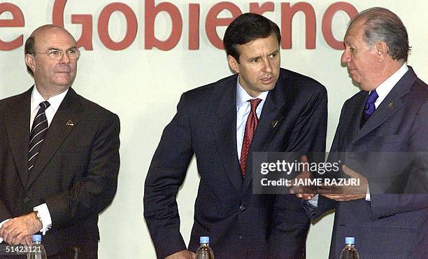 The President of the Dominican Republic Hipolito Mejia , President of Bolivia Jorge Quiroga , and Chilean President Ricardo Lagos speak in Lima, Peru...