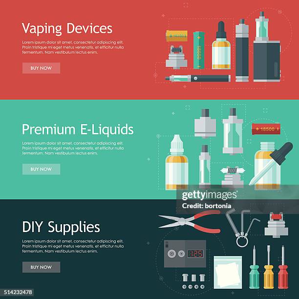 stockillustraties, clipart, cartoons en iconen met vape shop banners icon set - elektronische sigaret