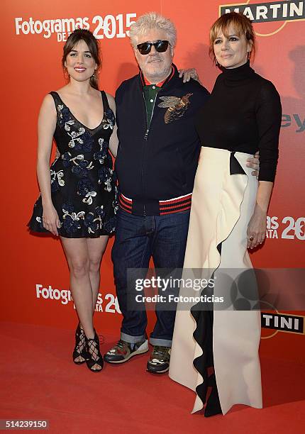 Adriana Ugarte, Pedro Almodovar and Emma Suarez attend the Fotogramas Awards at Joy Eslava Club on March 7, 2016 in Madrid, Spain.