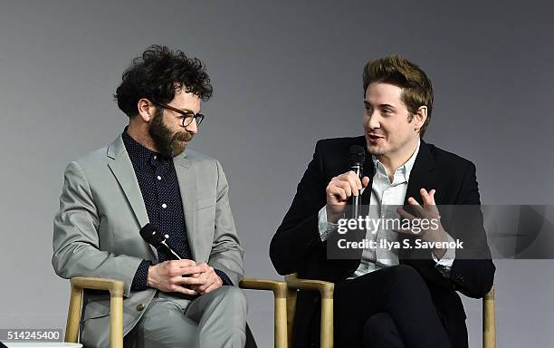 Charlie Kaufman And Duke Johnson speak during Apple Store Soho Presents Meet The Filmmaker: Charlie Kaufman And Duke Johnson, "Anomalisa" at Apple...