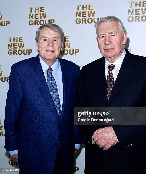 Jim Lehrer and Robert MacNeil attend the 2016 New Group Gala at Tribeca Rooftop on March 7, 2016 in New York City.