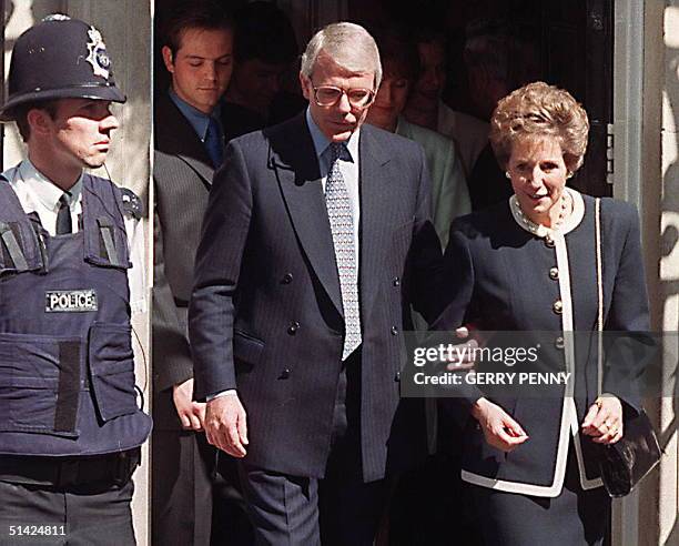 Prime Minister John Major with wife Norma depart No 10 Downing Street for the last time 02 May, on his way to Buckingham Palace to tender his...