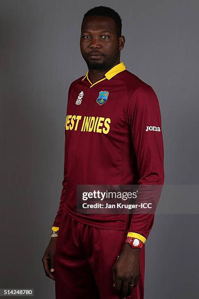 Sulieman Benn poses during the West Indies headshots session ahead of the ICC Twenty20 World Cup on March 8, 2016 in Kolkata, India.