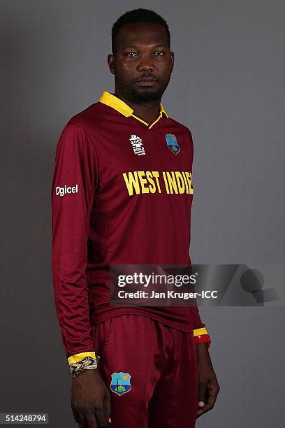 Sulieman Benn poses during the West Indies headshots session ahead of the ICC Twenty20 World Cup on March 8, 2016 in Kolkata, India.