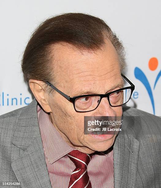 Larry King attends the Venice Family Clinic Silver Circle Gala 2016 Honoring Brett Ratner And Bill Flumenbaum at The Beverly Hilton Hotel on March 7,...