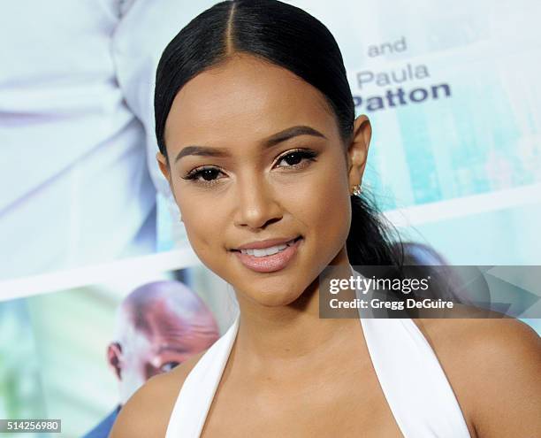 Actress/model Karrueche Tran arrives at the premiere of Lionsgate's "The Perfect Match" at ArcLight Hollywood on March 7, 2016 in Hollywood,...