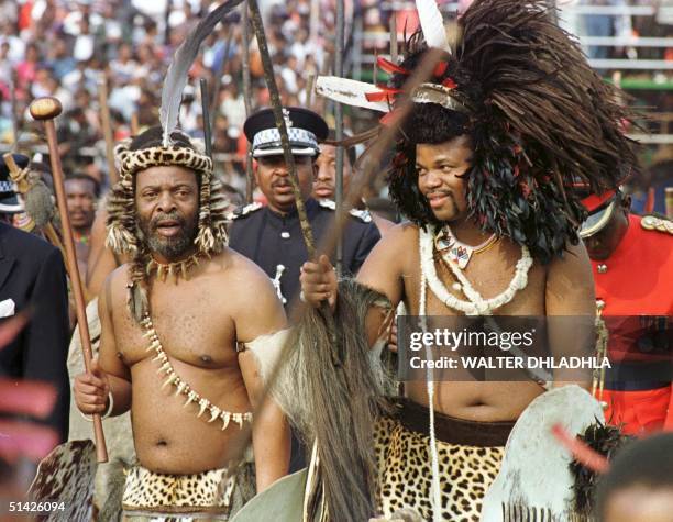 Swaziland King Mswati III is joined by his brother-in-law Zulu King Goodwill Zwelithini for the celebration of his 30th birthday which coincides with...