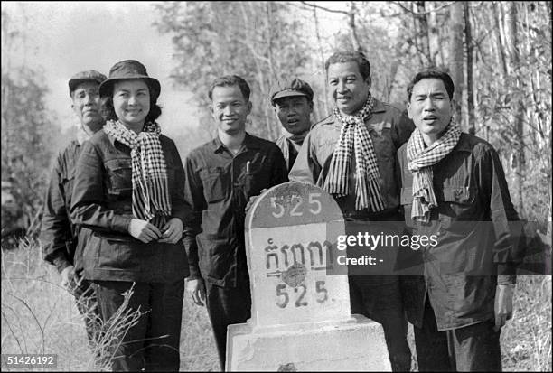 Prince Norodom Sihanouk , President of Royal Government of National Union of Cambodia and his wife Princess Monique pose 19 April 1973 with Khieu...