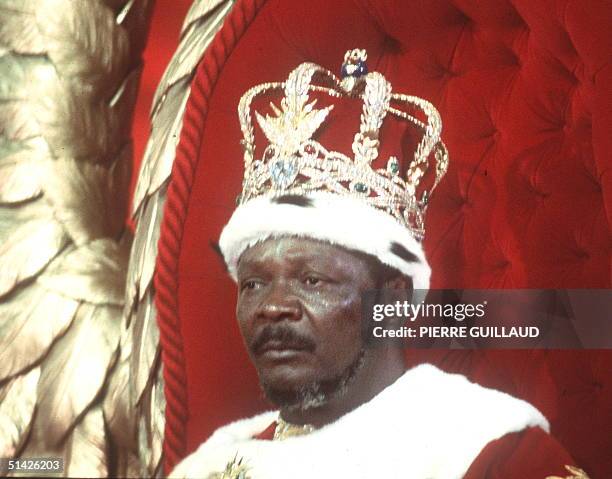 The self-proclamed Emperor of Centrafrican Empire Jean-Bedel Bokassa looks pensive after he crowned himself, 04 December 1977 in Bangui, following...