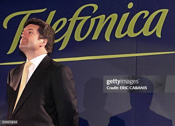 President of the Spanish telecommunications company Telefonica, Jaun Villalonga, attends a press conference. El Presidente de la Compania Espanola de...