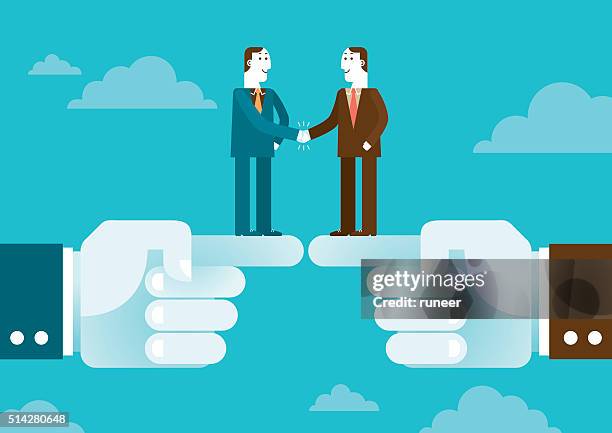 business handshake on giant's hands | new business concept - executive sponsorship stock illustrations