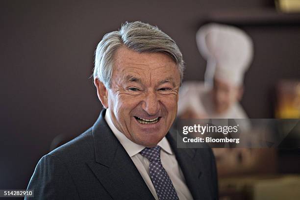 Ernst Tanner, chief executive officer of Lindt & Spruengli AG, reacts during a news conference to announce the company's full year results in Zurich,...