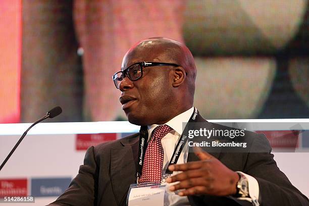 Adewale Tinubu, chief executive officer of Oando Plc, the biggest indigenous oil and gas producer in Nigeria, speaks during a panel session at The...