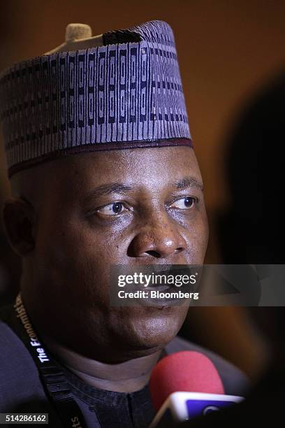 Kashim Shettima, governor of the Nigerian state of Borno, speaks to the media at The Economist conference in Lagos, Nigeria, on Monday, March 7,...