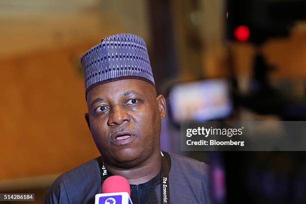 Kashim Shettima, governor of the Nigerian state of Borno, speaks to the media at The Economist conference in Lagos, Nigeria, on Monday, March 7,...