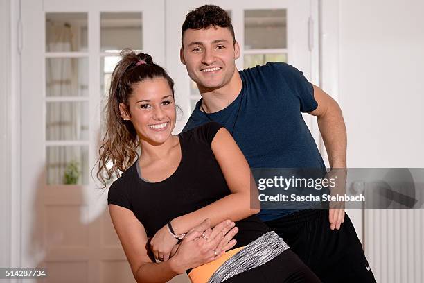 Sarah Lombardi and Robert Beitsch pose at a photo call for the television competition 'Let's Dance' on March 8, 2016 in Huerth, Germany. On March...