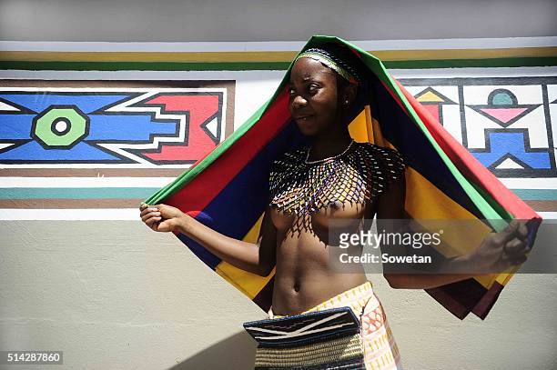 Khensani Khoza in traditional dress during the 36th annual commemoration of King Silamba on March 05, 2016 in Pretoria, South Africa. King Silamba...