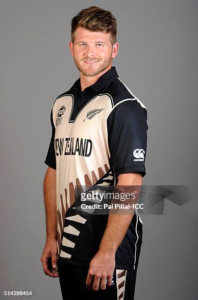 Mumbai, INDIA Corey Anderson of New Zealand poses during the official photocall for the ICC Twenty20 World on March 8, 2016 in Mumbai, India.