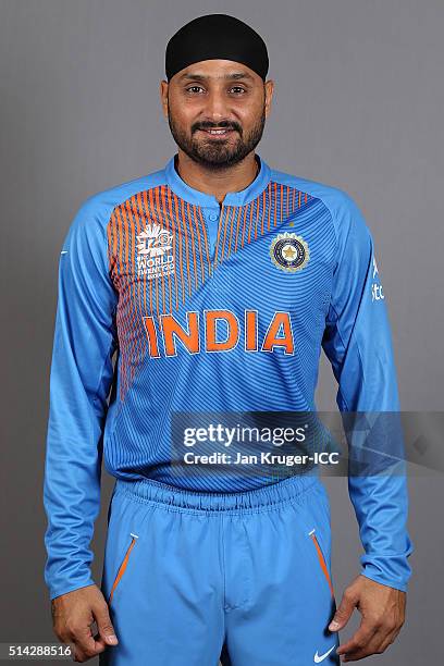 Harbhajan Singh poses during the India Headshots session ahead of the ICC Twenty20 World Cup on March 8, 2016 in Kolkata, India.