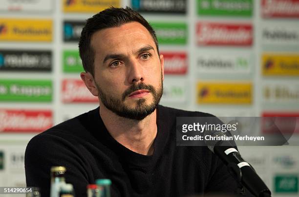 Martin Stranzl of Borussia Moenchengladbach during a press conference at Borussia-Park on March 08, 2016 in Moenchengladbach, Germany