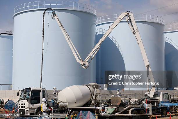 View of radiation contaminated water tanks at Fukushima Daiichi nuclear power plant on February 24, 2016 in Okuma, Japan. Five years on, the...