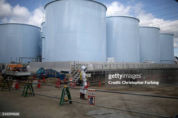 General view of tanks holding radiation contaminated water at the Tokyo Electric Power Co.'s embattled Fukushima Daiichi nuclear power plant on...