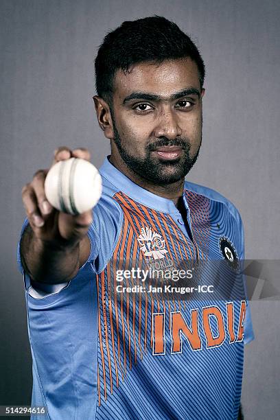 Ravichandran Ashwin poses during the India Headshots session ahead of the ICC Twenty20 World Cup on March 8, 2016 in Kolkata, India.