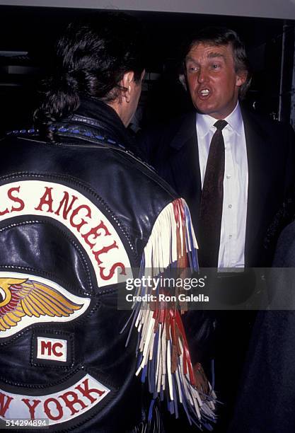 Donald Trump attends Harley-Davidson Cafe Grand Opening on October 19, 1993 in New York City.