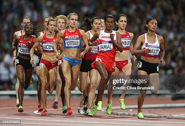 Gamze Bulut of Turkey, Maryam yusuf Jamal of Bahrain, Shannon Rowbury of the United States and Tatyana Tomasheva of Russia compete in the Women's...