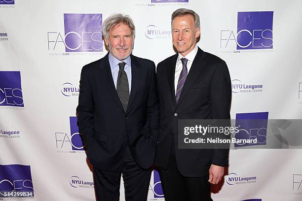 Actor and Event Chair Harrison Ford and Orrin Devinsky, MD attend NYU Langone Medical Center's 2016 FACES Gala on March 7, 2016 in New York City.