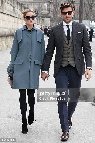 Olivia Palermo and Johannes Huebl arrive at the Valentino show as part of the Paris Fashion Week Womenswear Fall/Winter 2016/2017 on March 8, 2016 in...